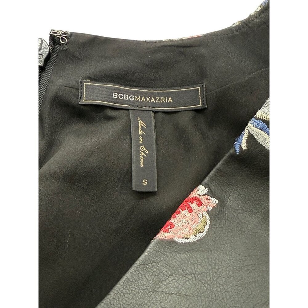BCBG Maxazria Faux Leather Hadley Tunic Embroidered Long Black Boho Goth Size S - Picture 11 of 14